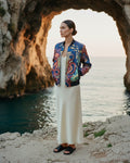Atlantide Submersible — Reversible Silk Bomber hero flatlay on cobalt blue — reactive-dyed mulberry silk — Hoboken atelier