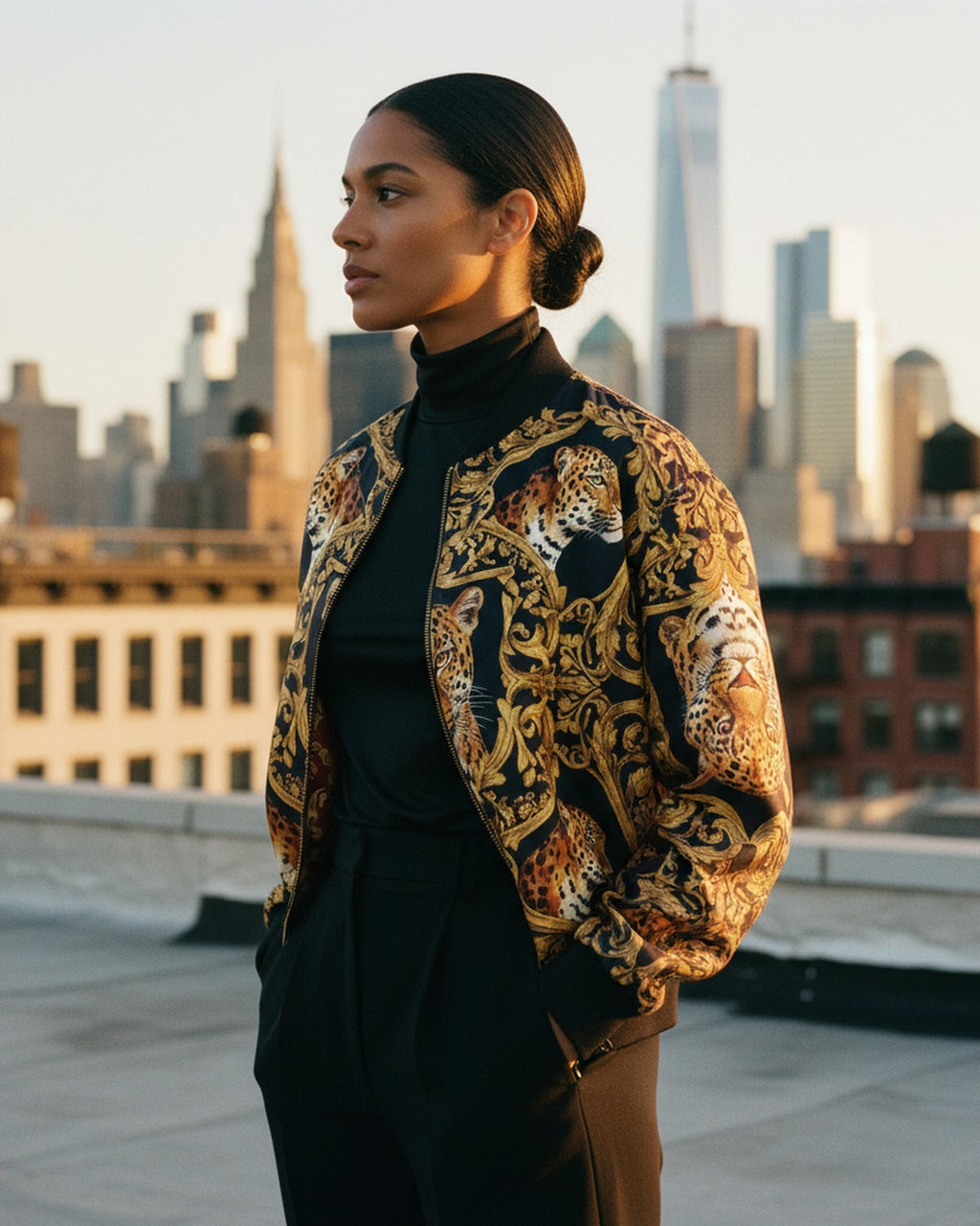L'Ordre du Léopard — Hero flatlay on Soho rooftop — luxurious leopard print silk — Hoboken atelier