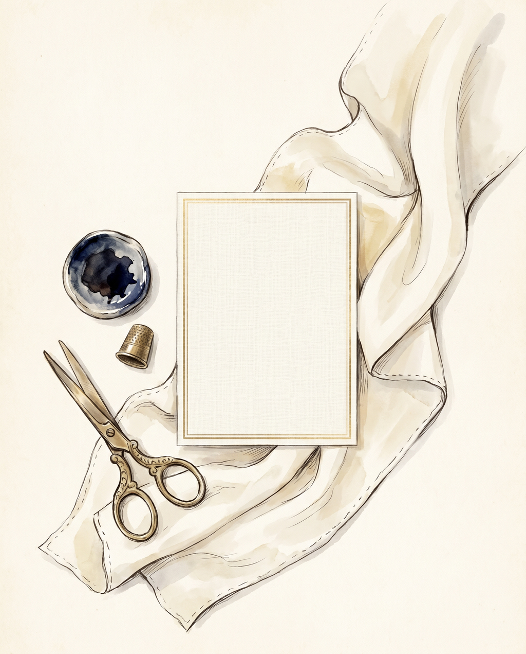 The Atelier Gift Card tied with antique-gold ribbon, calligraphy luggage tag, magnolia bloom — Creo Fleur Atelier