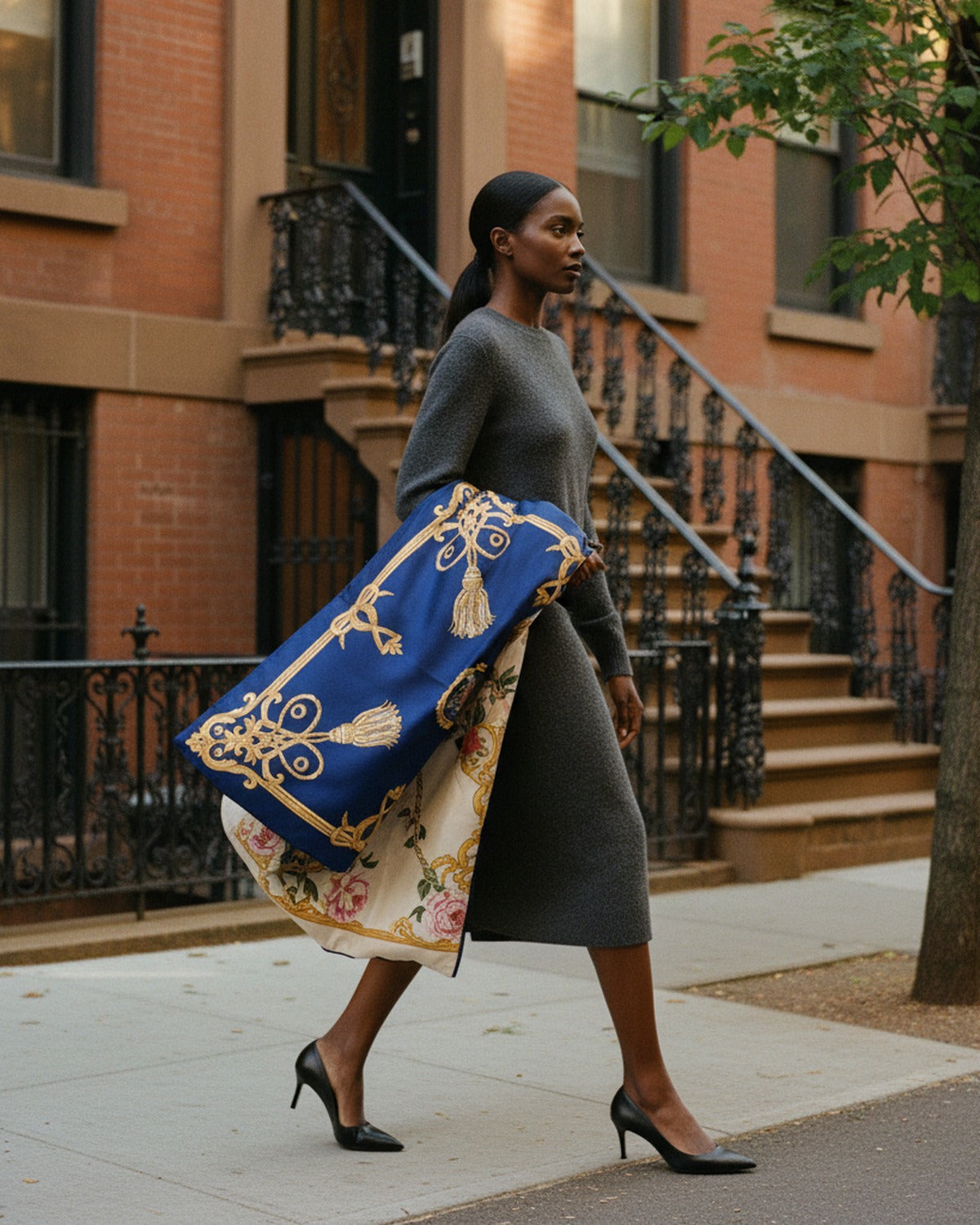 Bouquet de Versailles — Lifestyle setting on brownstone — opulent silk charmeuse — Hoboken atelier