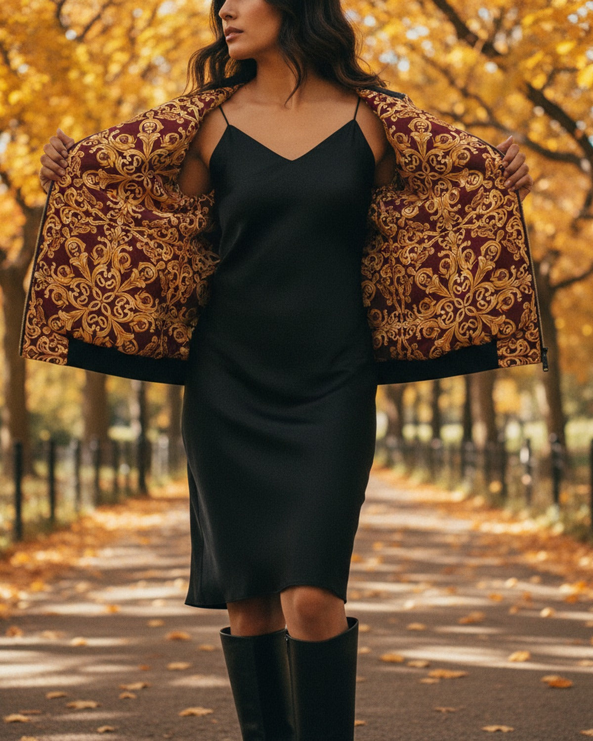 L'Ordre du Léopard — Editorial styled view in Central Park — elegant leopard print silk jacket — Hoboken atelier