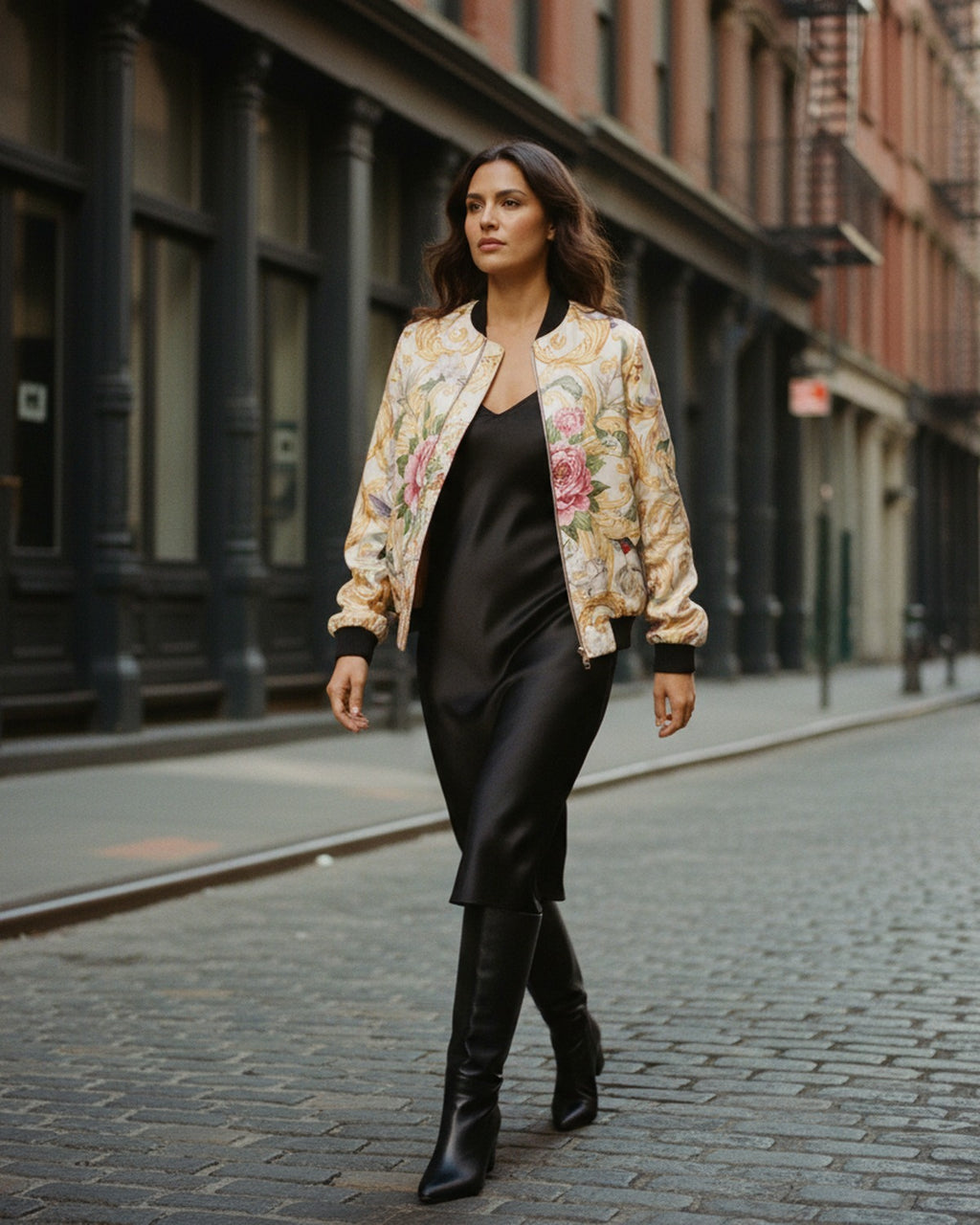 Bouquet de Versailles — Editorial styled view in Soho — richly patterned silk satin — Hoboken atelier