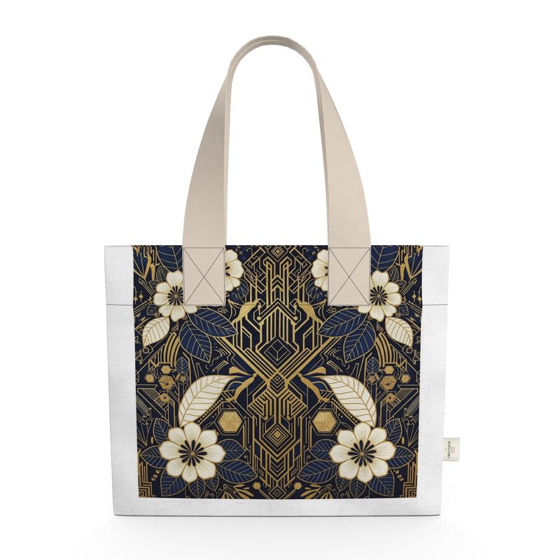 Tote Bag — Art Deco Botanical Garden — drape in motion on a sunlit street — soft cotton linen — Hoboken atelier