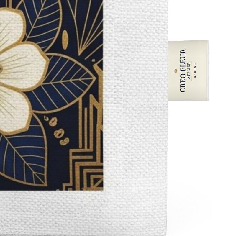 Tote Bag — Art Deco Botanical Garden — edge finishing detail on white — structured cotton linen — Hoboken atelier