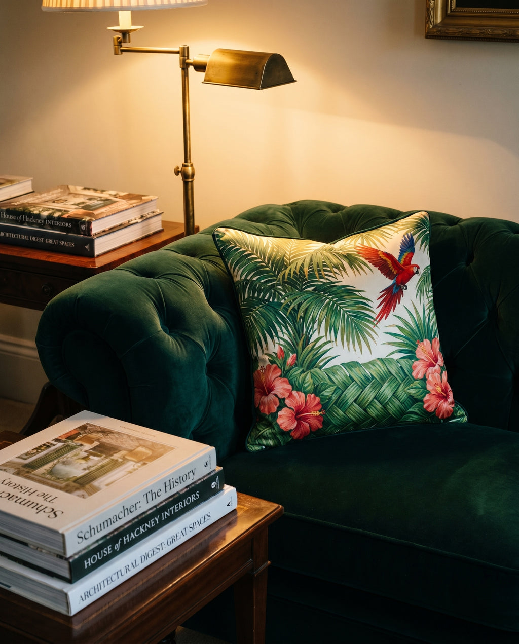 Coussin Adelphi Conservatoire — reverse view on a soft surface — heritage printed silk satin — Hoboken atelier