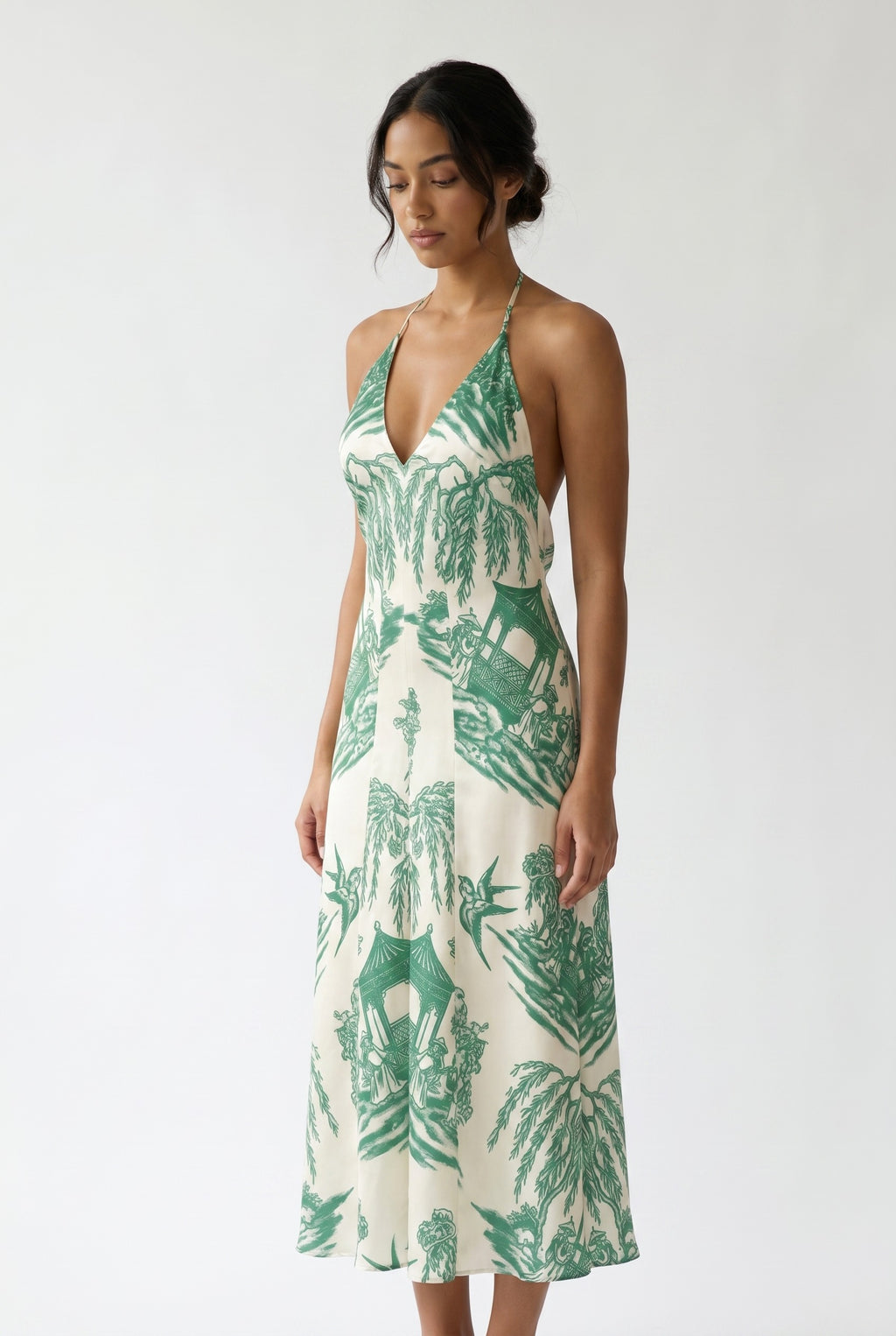 La Demoiselle — Toile Bridesmaid Halter (Dusty Green Dark) — studio solo 2x3