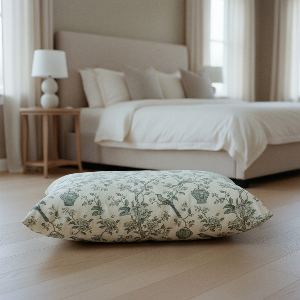 Creo Fleur Atelier — Dog Bed — Charcoal Sage Chinoiserie