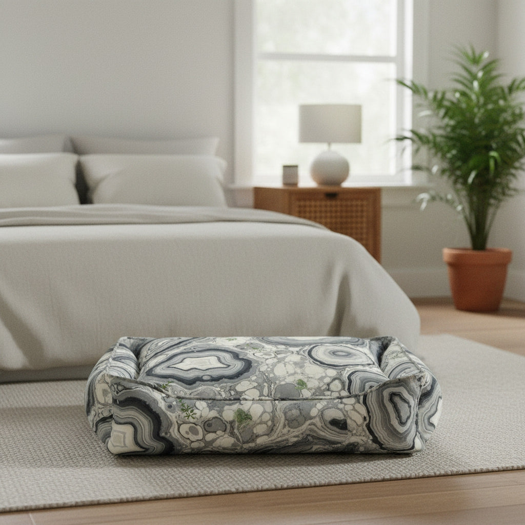Creo Fleur Atelier — Dog Bed — Neutral Marbled Herb Accent