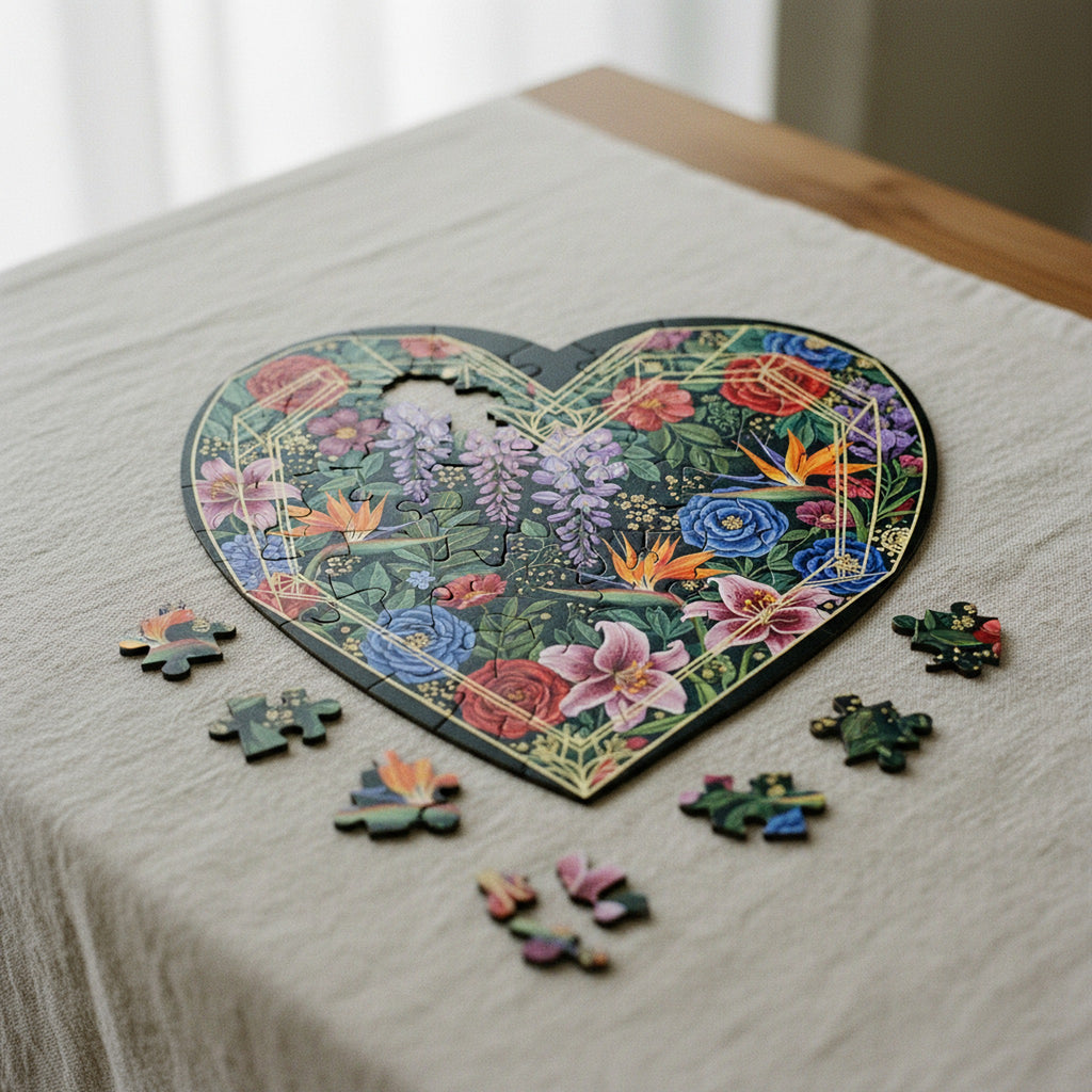 Creo Fleur Atelier — Heart Jigsaw Puzzle — Art Deco Floral Heart
