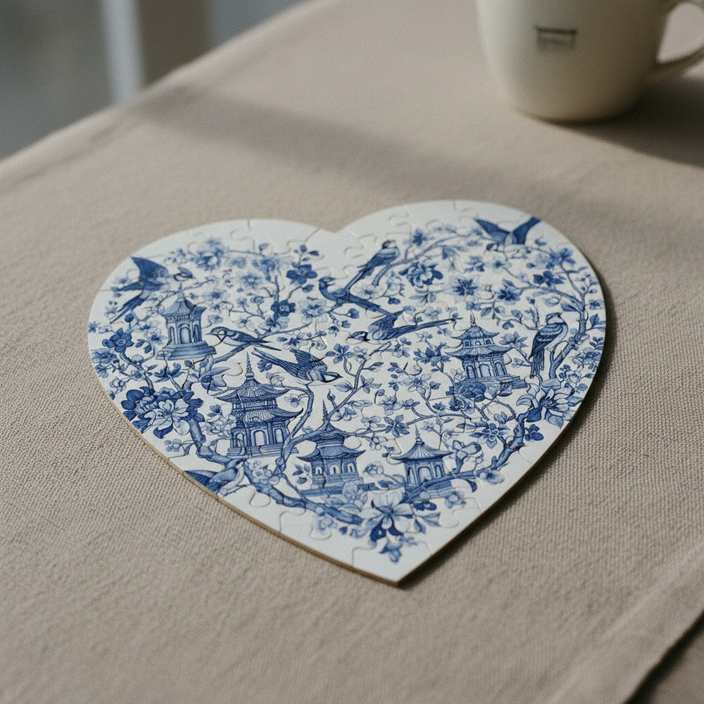 Creo Fleur Atelier — Heart Jigsaw Puzzle — Chinoiserie Floral Heart