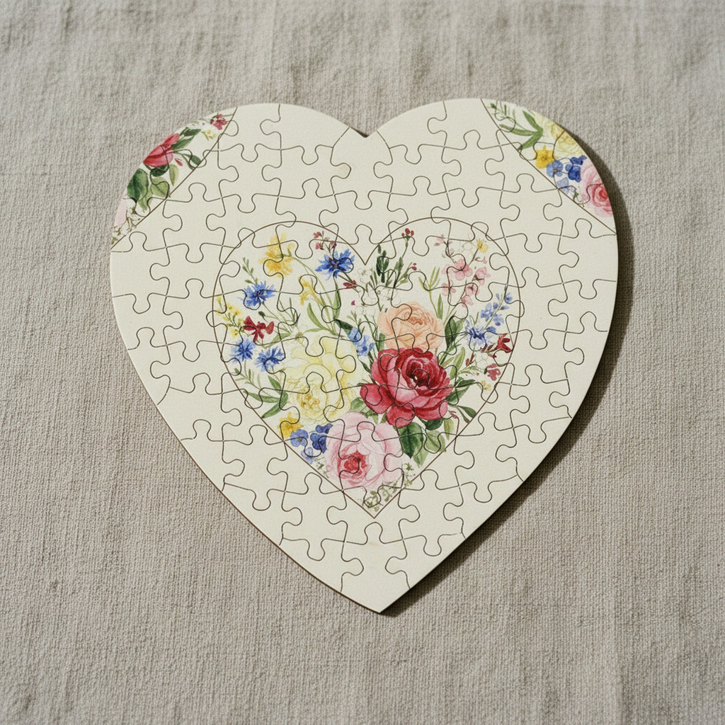 Creo Fleur Atelier — Heart Jigsaw Puzzle — Watercolor Botanical Heart Scatter