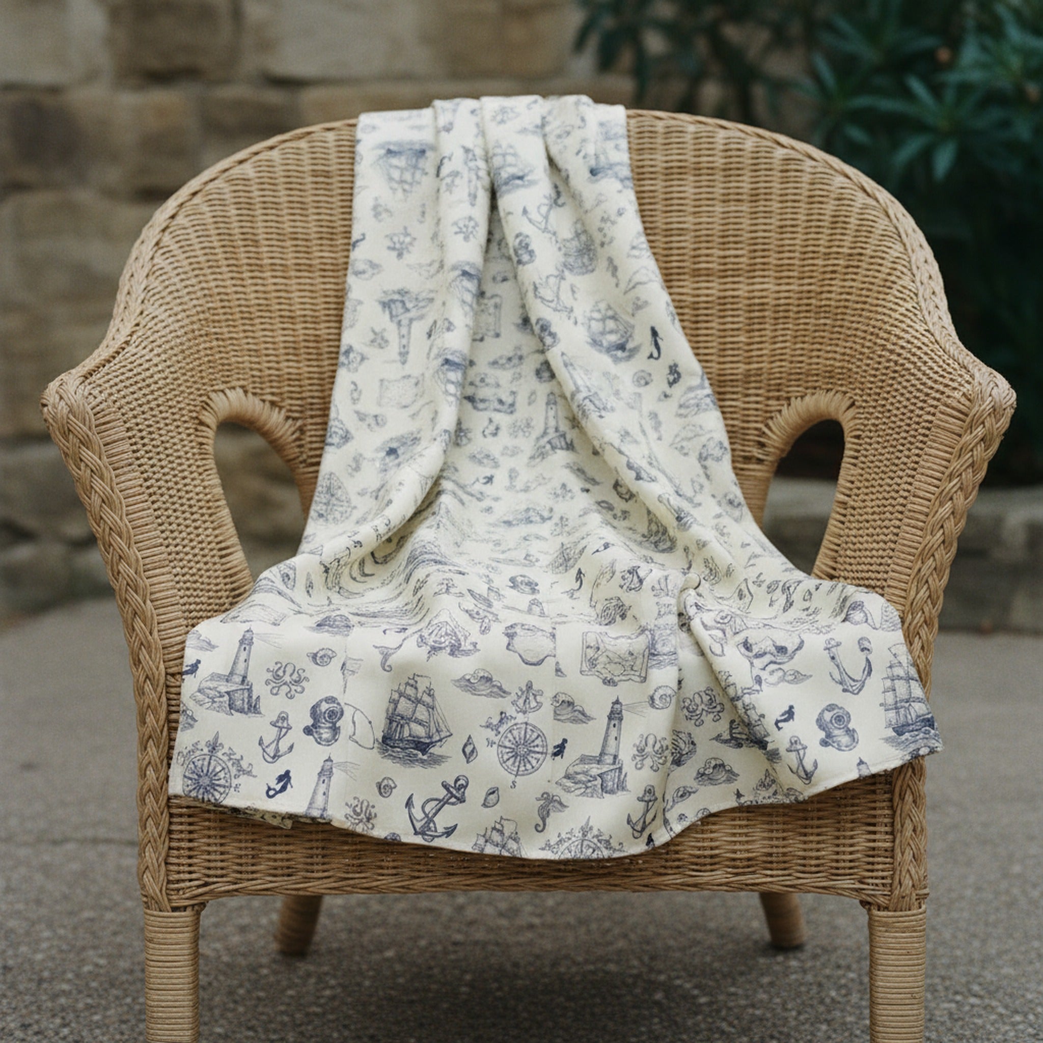 Maritime Toile Marine Silk Sarong — hero flatlay on white — reactive-dyed mulberry silk — Hoboken atelier