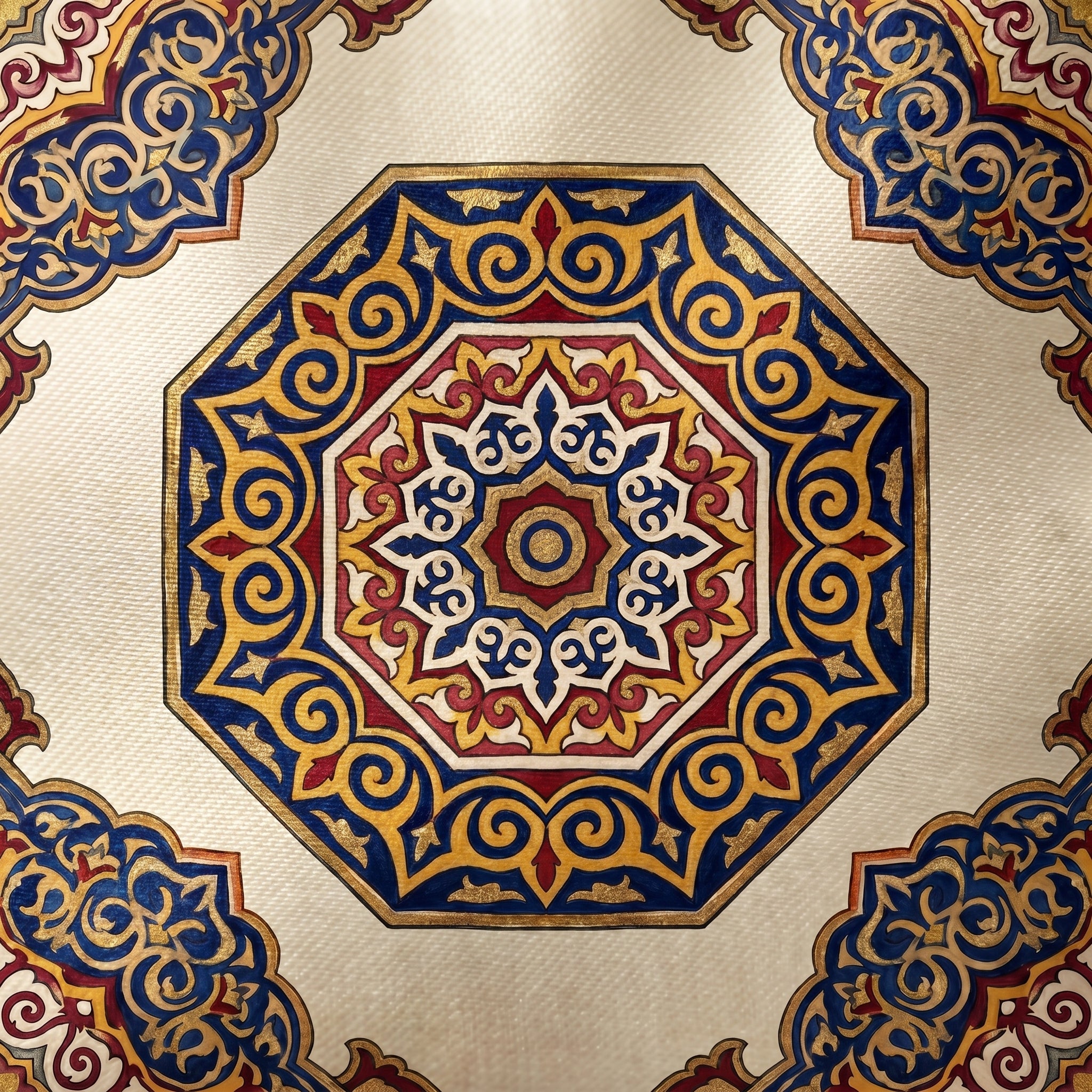 Coussin Médaillon Persan — lifestyle setting on wood — artisanal silk blend cushion — Hoboken atelier
