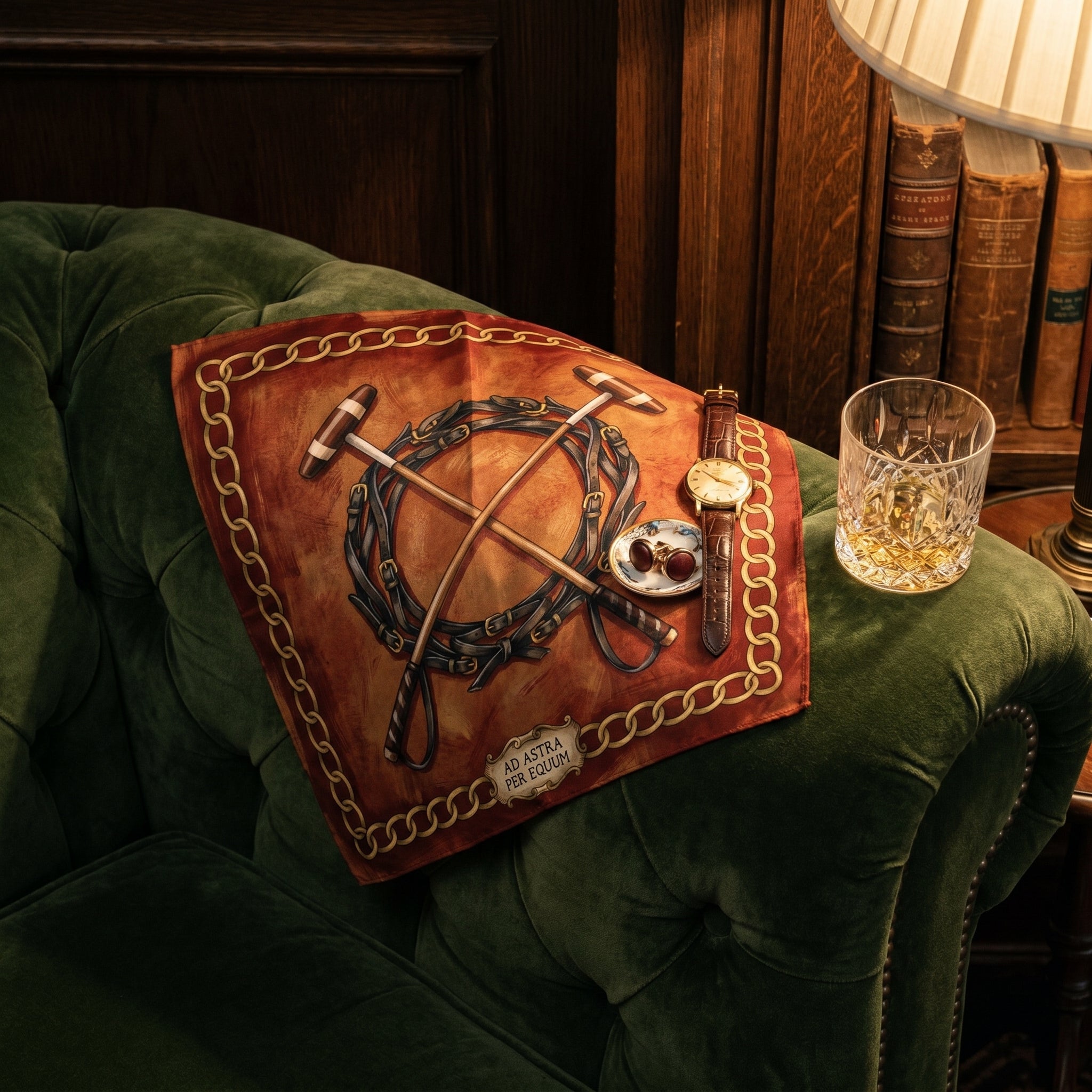 Pochette Polo Selle — macro fabric detail on tweed — fine silk twill with artisan Italian nappa leather trim — Hoboken atelier