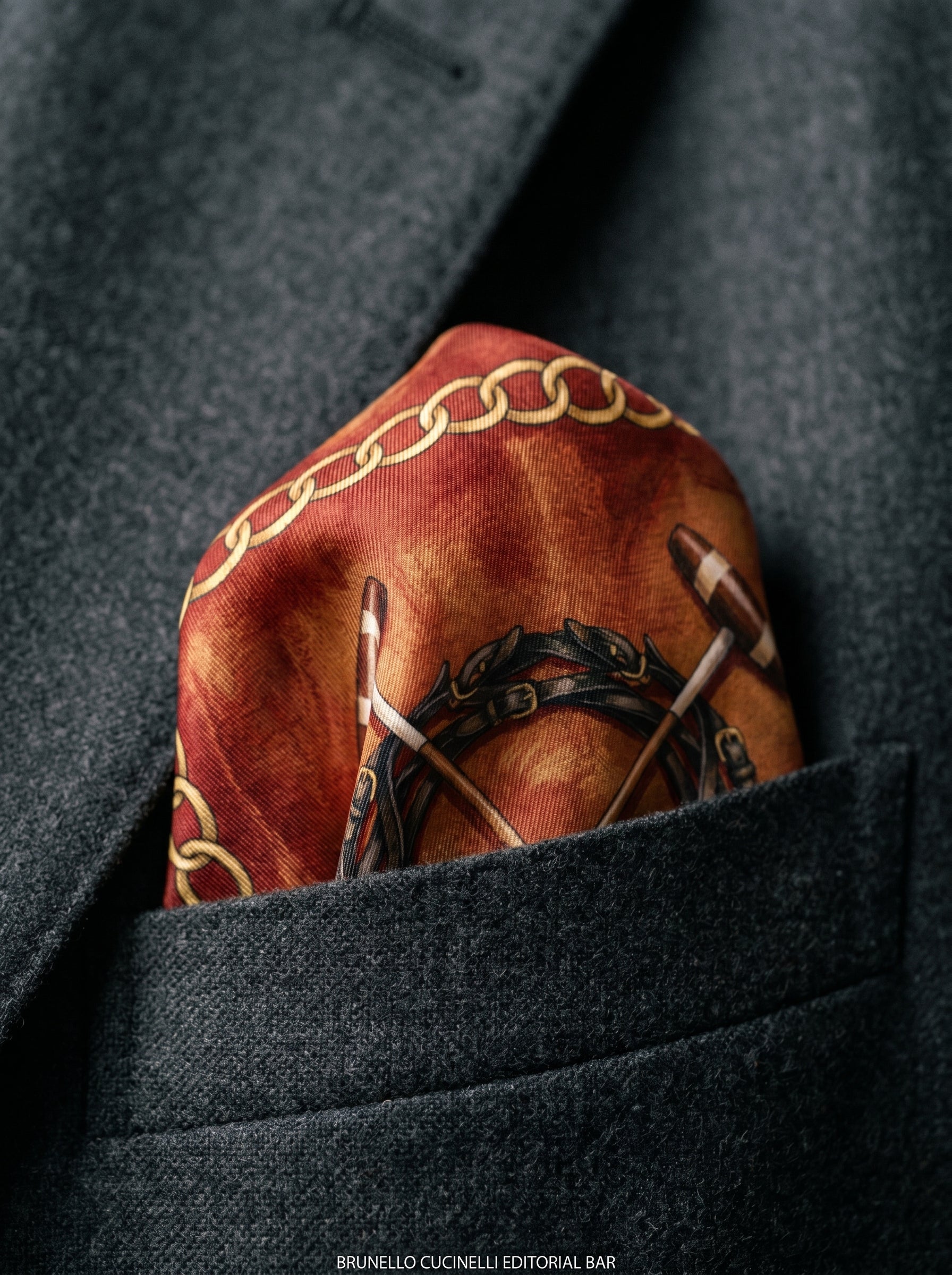 Pochette Polo Selle — on-model editorial in tailored suit — luxurious silk charmeuse and smooth leather trim clutch — Hoboken atelier