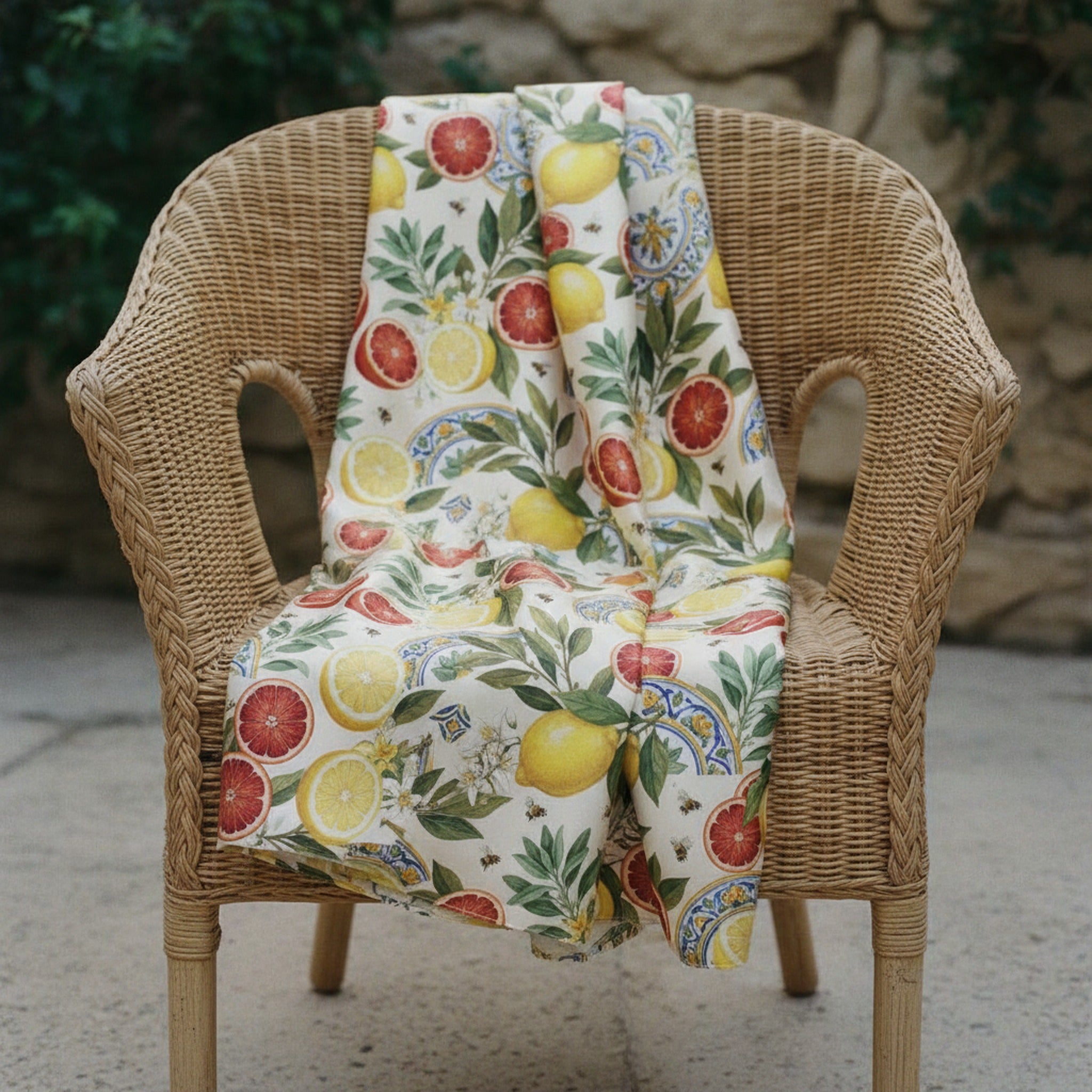 Pop Sicilia Citrus Silk Sarong — hero flatlay on white — reactive-dyed mulberry silk — Hoboken atelier