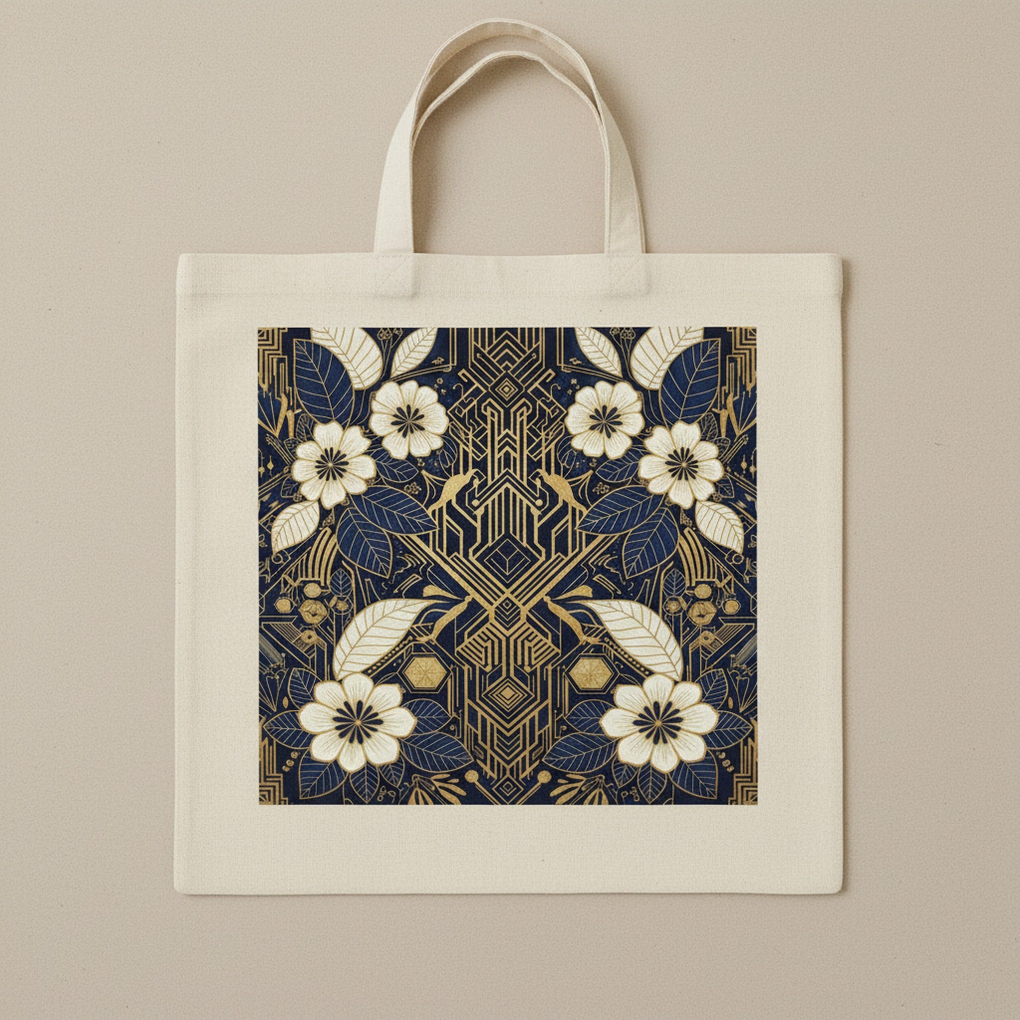 Tote Bag — Art Deco Botanical Garden — hero flatlay on ivory — cotton linen blend — Hoboken atelier
