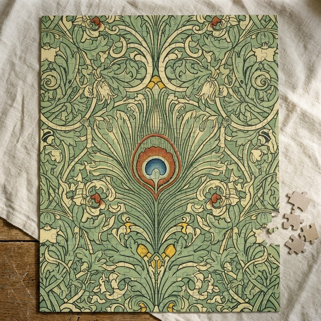 Creo Fleur Atelier — Jigsaw Puzzle — William Morris Peacock Feather
