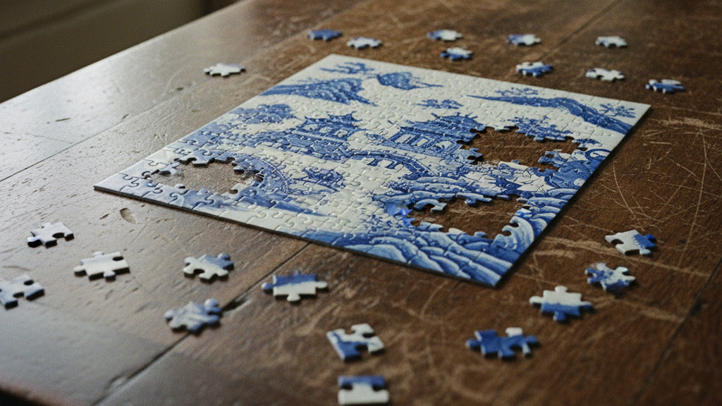 Jigsaw Puzzle Chinoiserie Blue White Landscape · editorial · Creo Fleur Atelier