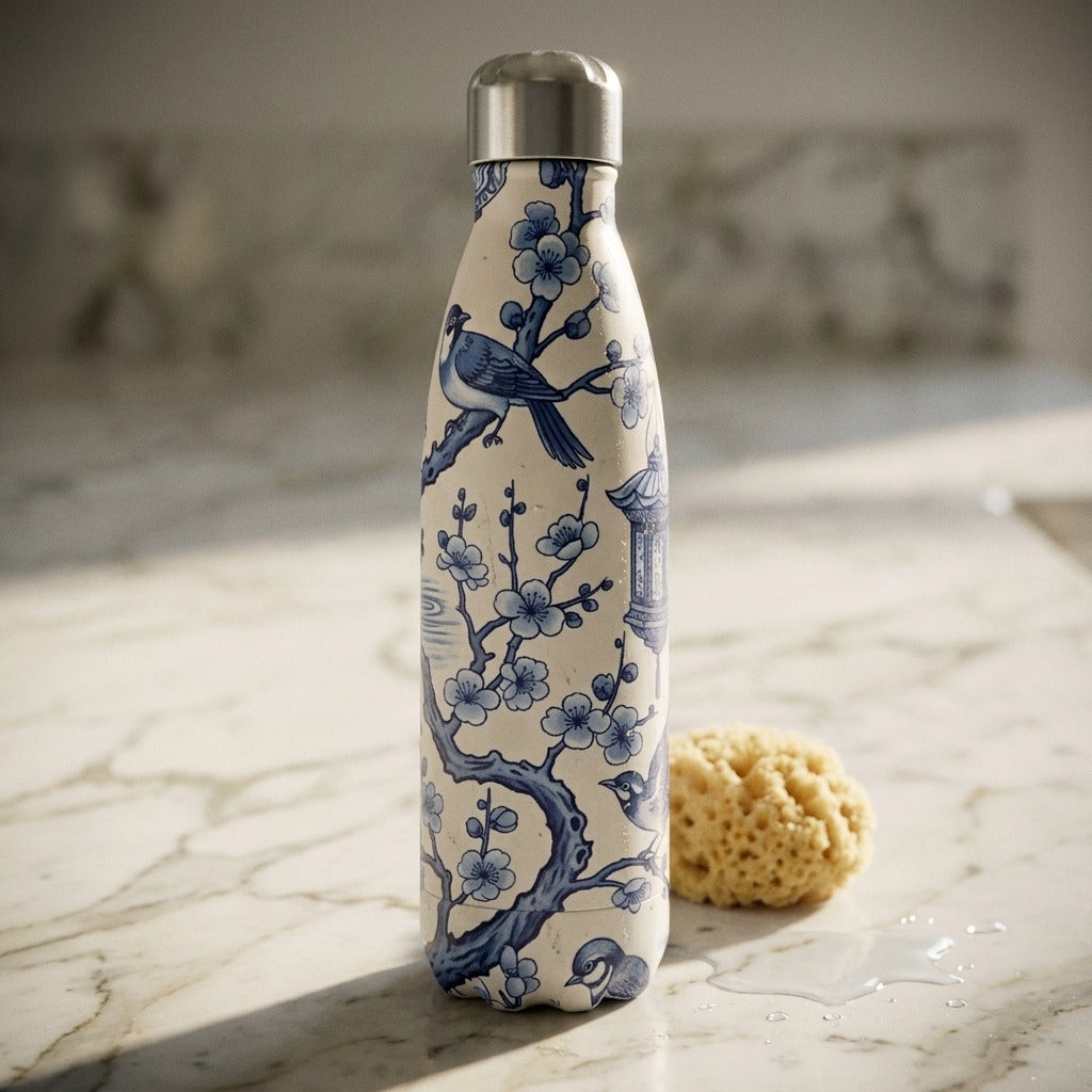 Creo Fleur Atelier — Water Bottle — Chinoiserie Blue White Motif