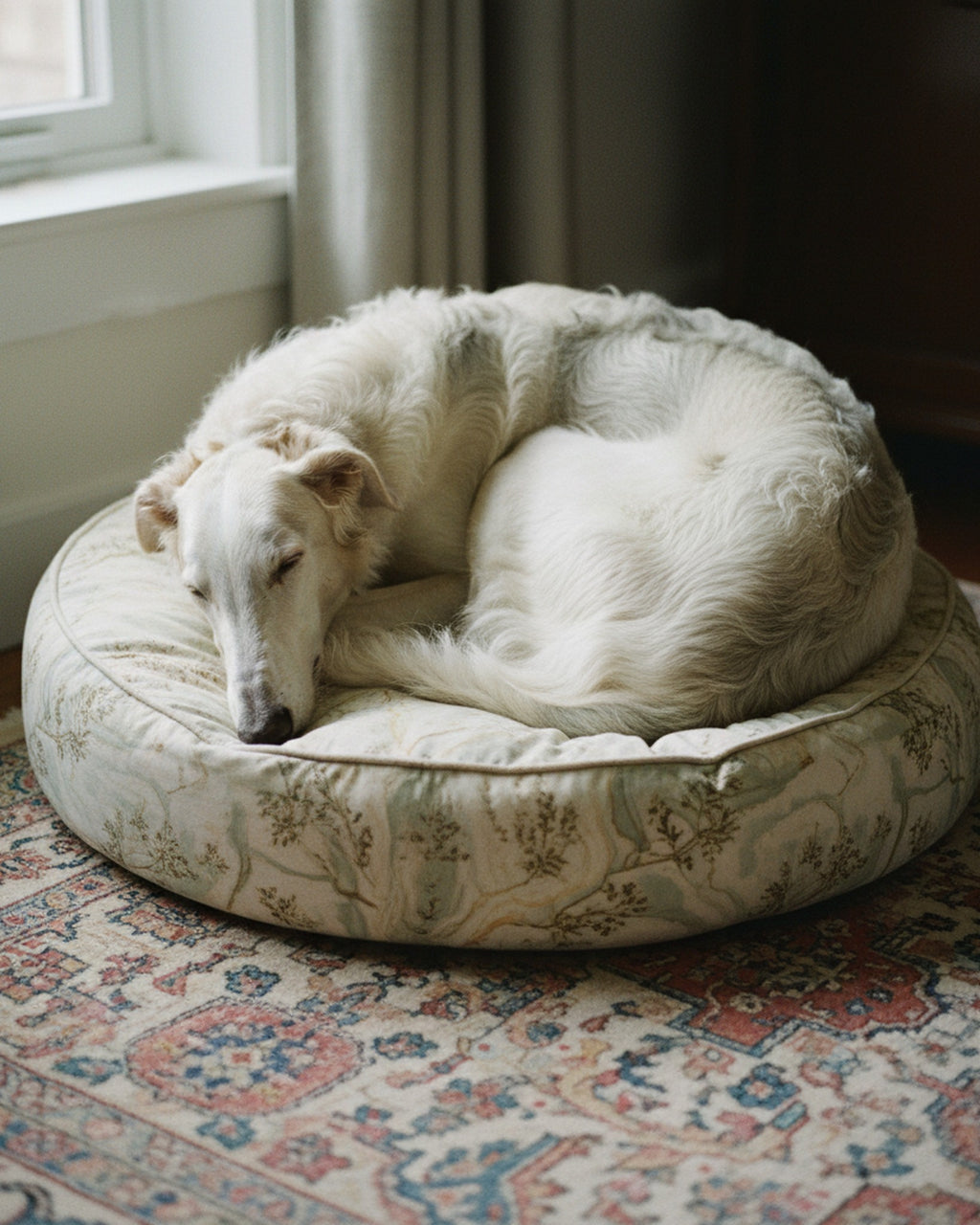 Dog Bed Neutral Marbled Herb Accent · editorial · Creo Fleur Atelier