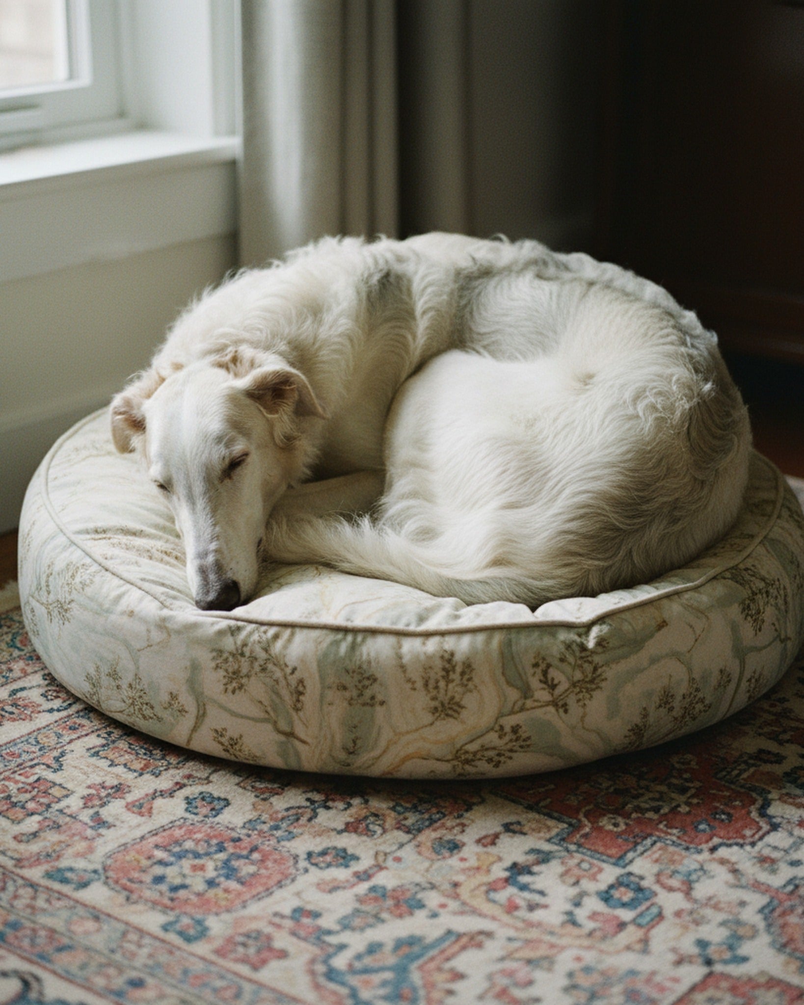 Dog Bed Neutral Marbled Herb Accent · editorial · Creo Fleur Atelier