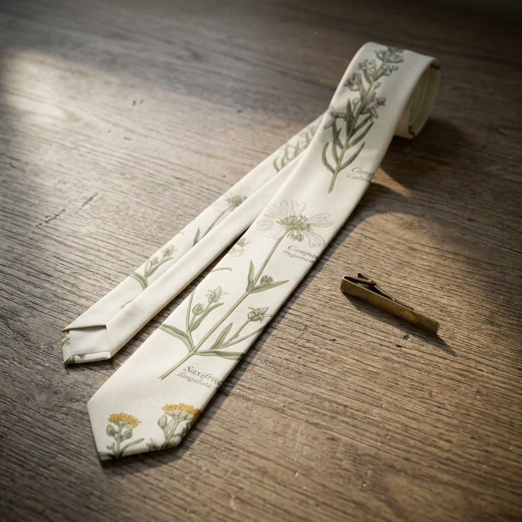 Creo Fleur Atelier — Silk Tie — Botanical Herbarium Detail