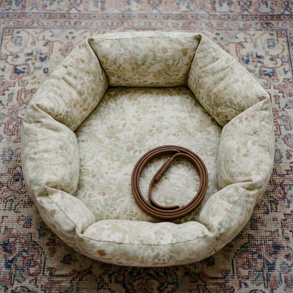 Dog Bed Neutral Marbled Herb Accent · editorial · Creo Fleur Atelier