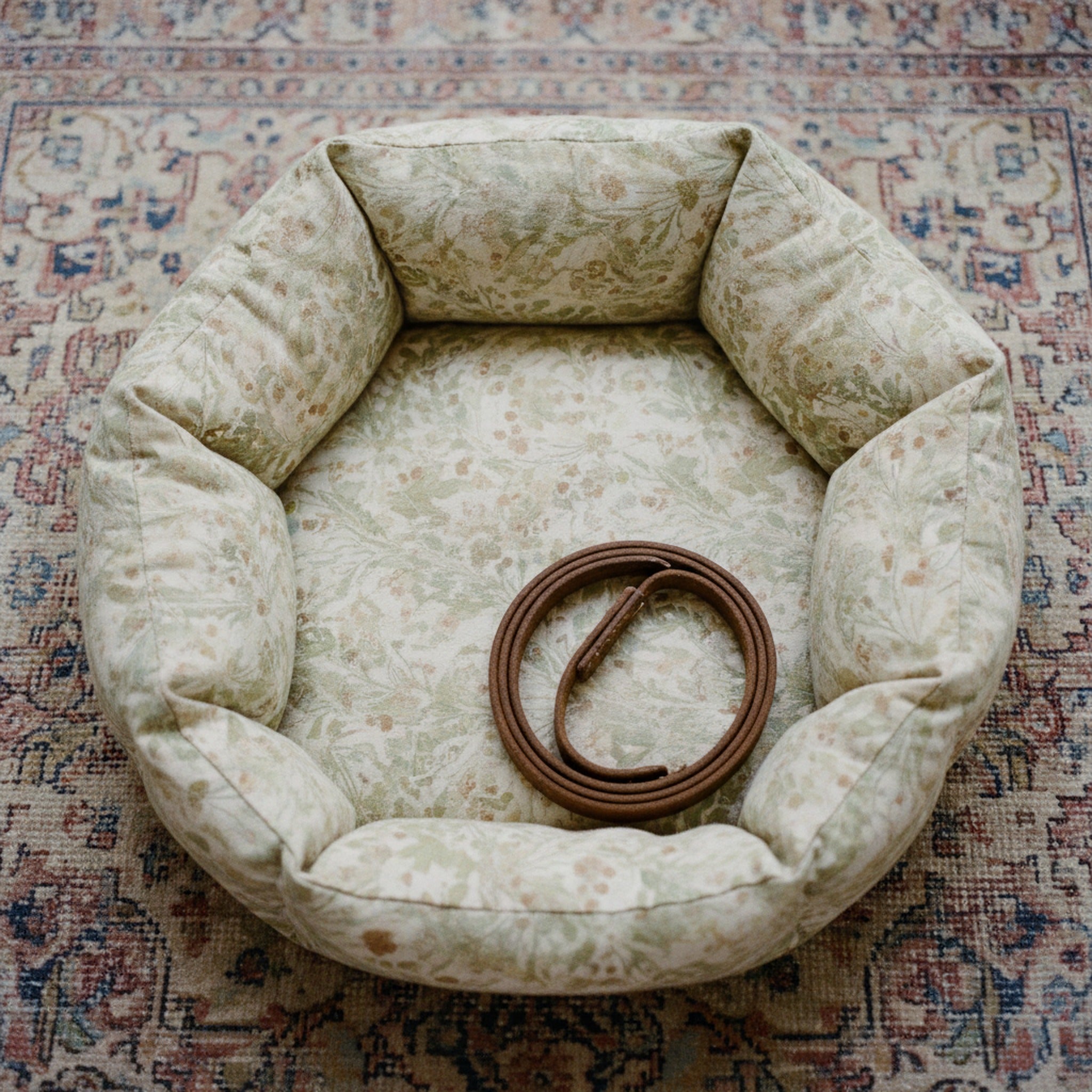 Dog Bed Neutral Marbled Herb Accent · editorial · Creo Fleur Atelier