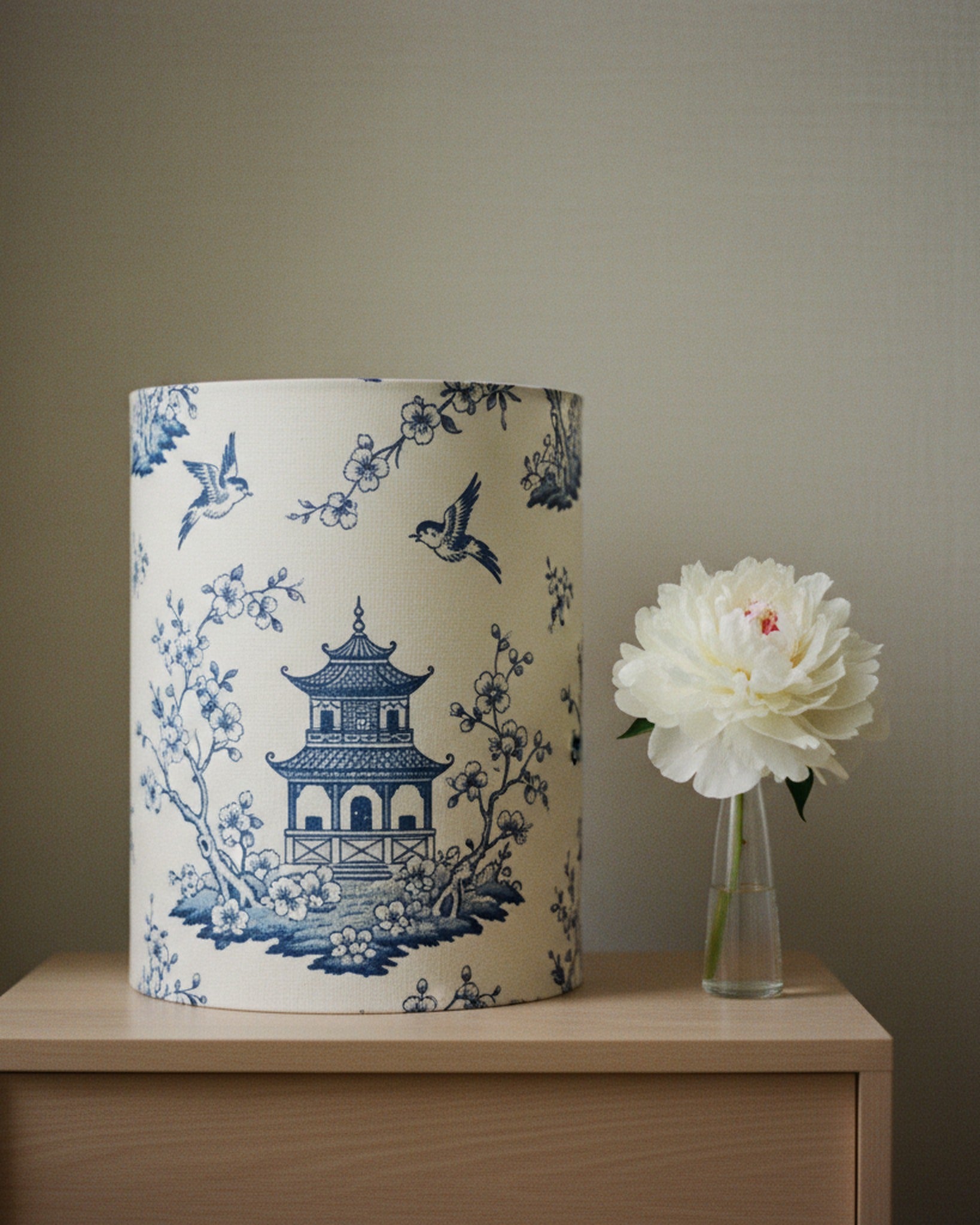 Drum Lamp Shade Chinoiserie Blue White Cylindrical · editorial · Creo Fleur Atelier