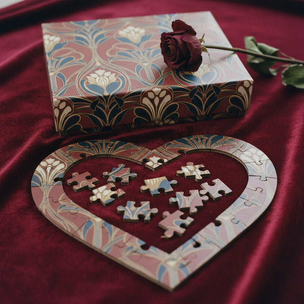 Heart Jigsaw Puzzle Art Deco Floral Heart · editorial study v2 · Creo Fleur Atelier