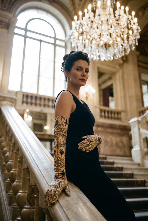 Belle Époque Opera Gloves — macro fabric detail on blush — luxurious silk charmeuse — Hoboken atelier