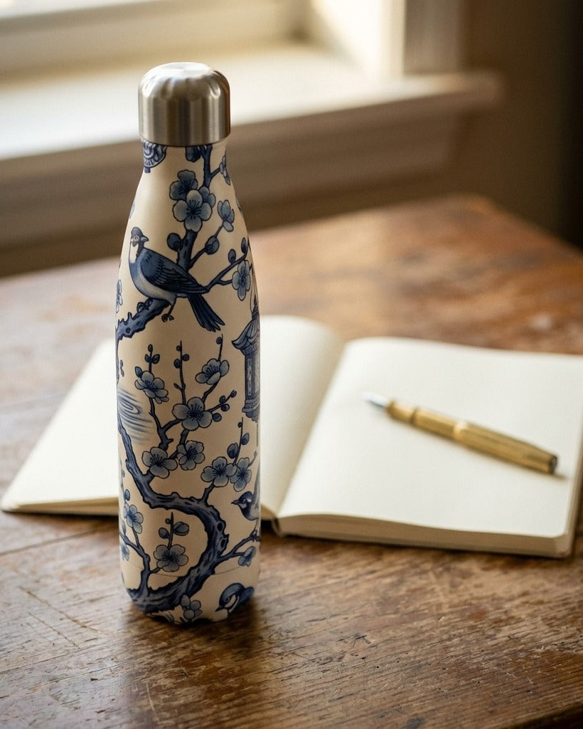 Creo Fleur Atelier — Water Bottle — Chinoiserie Blue White Motif