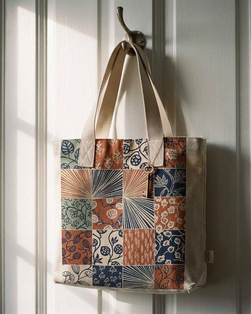 Creo Fleur Atelier — Tote Bag — Block Printed Botanical Patchwork