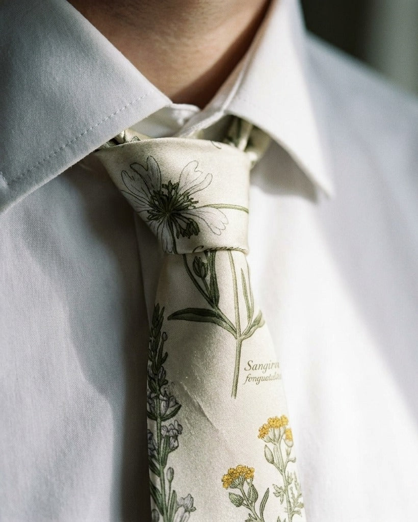 Creo Fleur Atelier — Silk Tie — Botanical Herbarium Detail