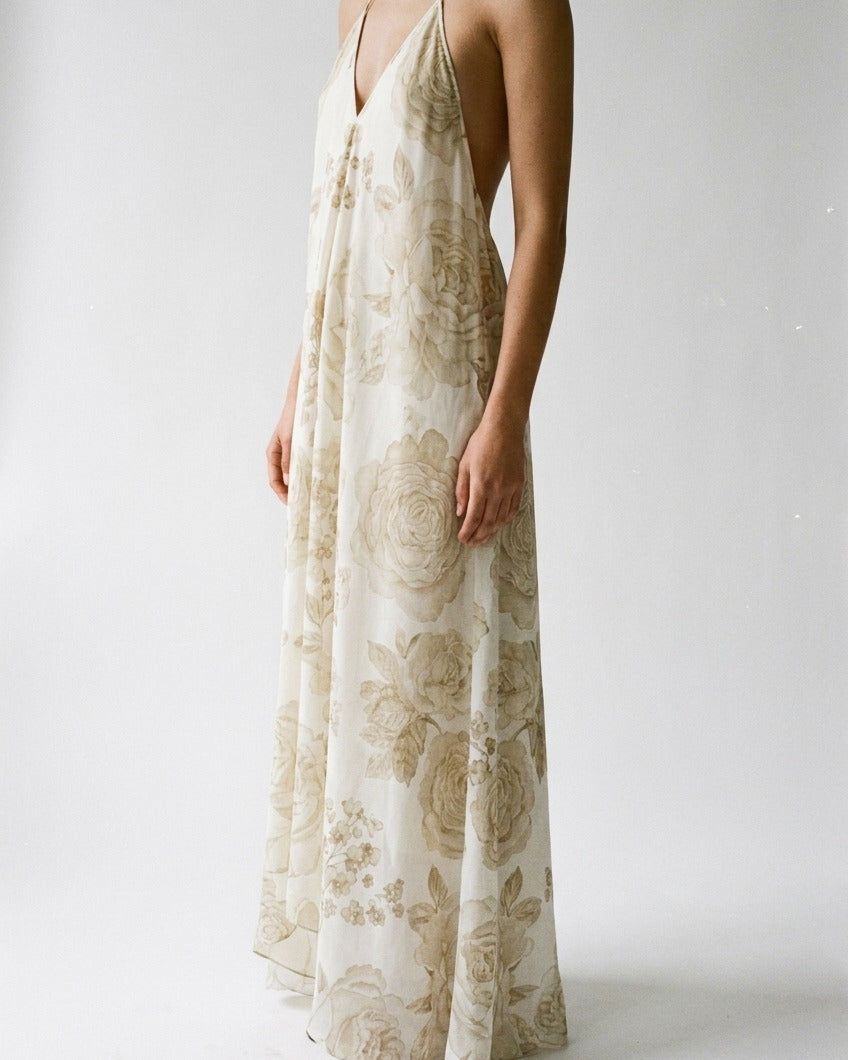 La Promise — Ivory Heirloom Slip Dress — macro fabric detail — reactive-dyed mulberry silk — Hoboken atelier