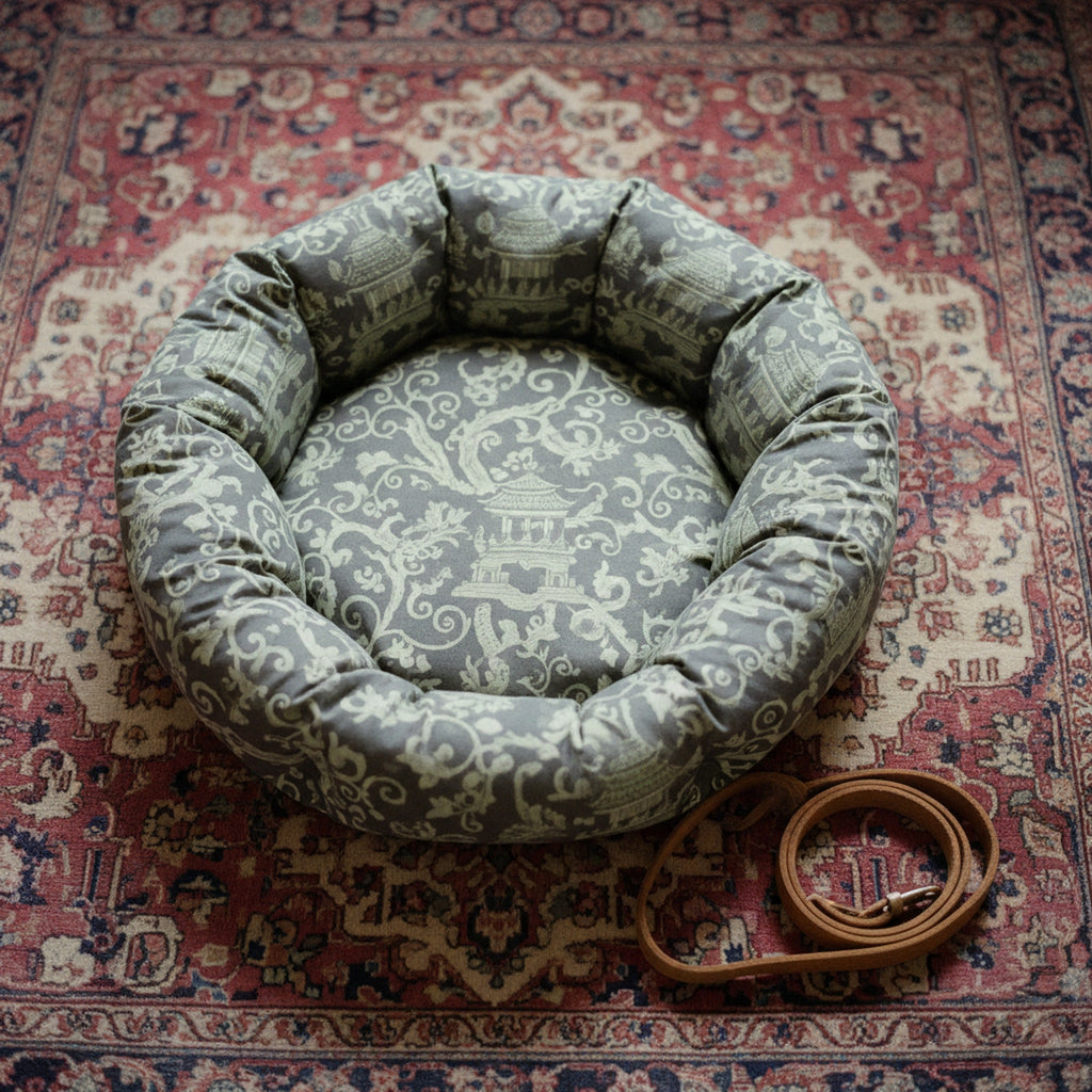 Dog Bed Charcoal Sage Chinoiserie · editorial · Creo Fleur Atelier