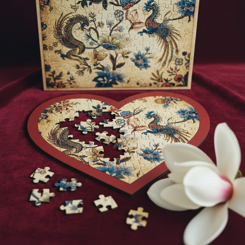Heart Jigsaw Puzzle Chinoiserie Floral Heart · editorial study v2 · Creo Fleur Atelier