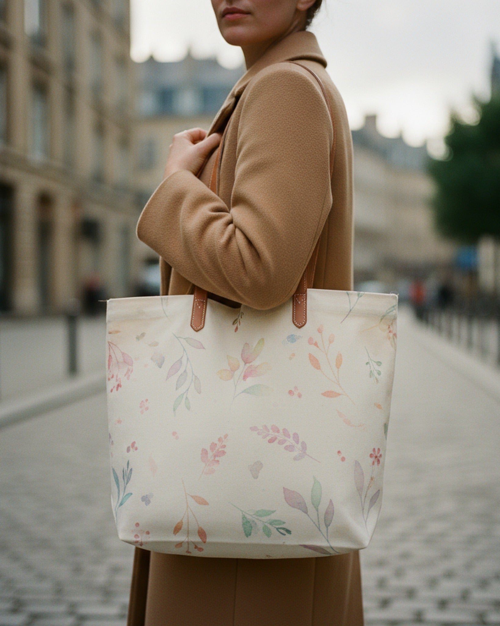 Tote Bag Watercolor Botanical Scatter · editorial · Creo Fleur Atelier