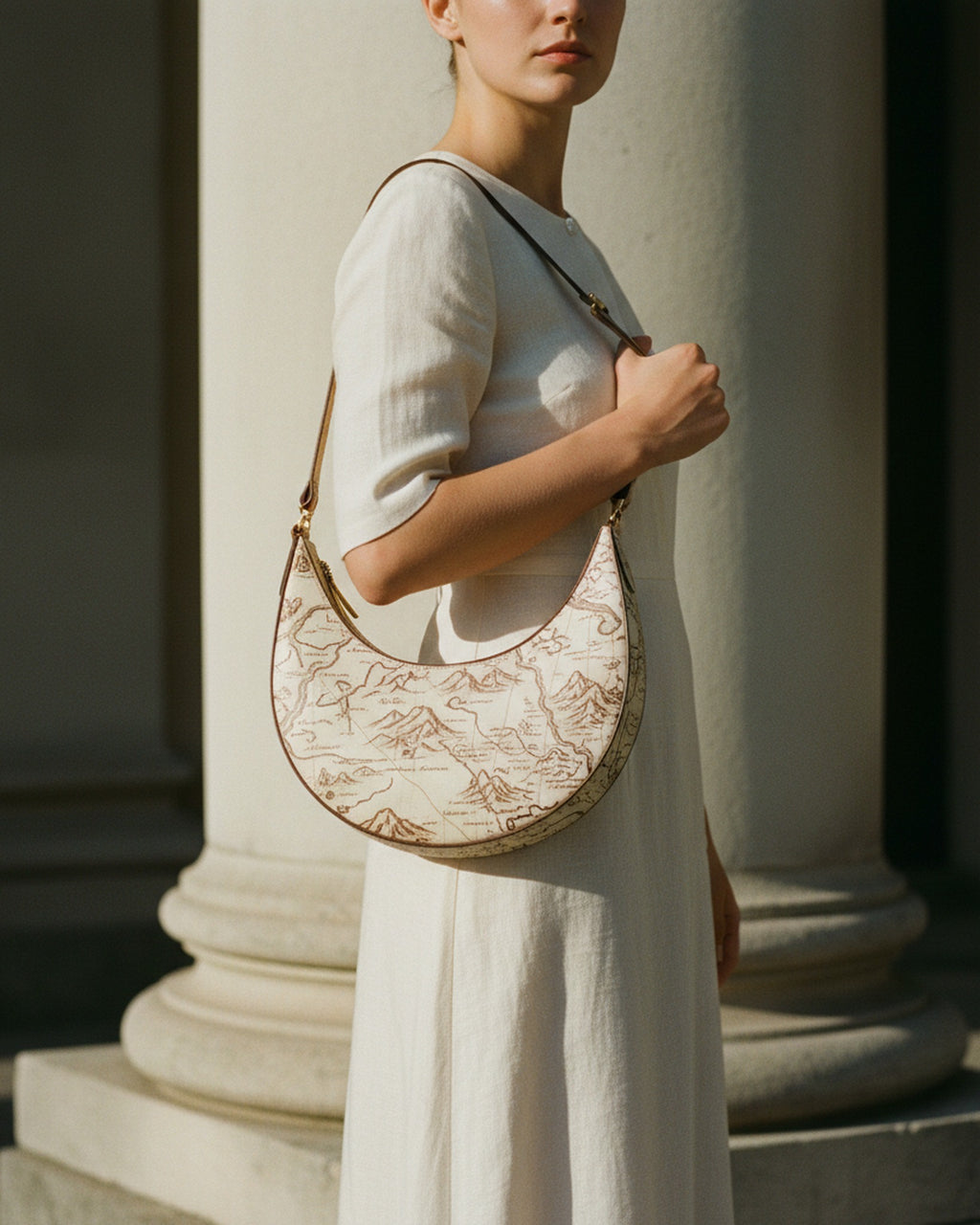 Le Demi-Lune in Carte de Tendre — reverse view on taupe — Italian nappa leather cabinet-of-curiosities — Hoboken atelier
