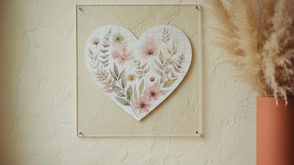 Heart Jigsaw Puzzle Watercolor Botanical Heart Scatter · editorial study v3 · Creo Fleur Atelier