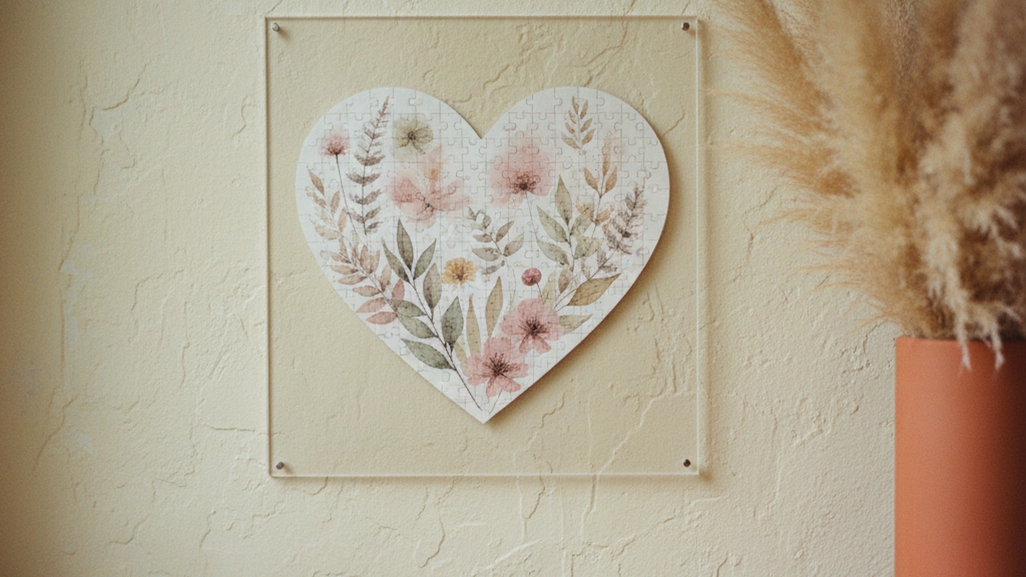 Heart Jigsaw Puzzle Watercolor Botanical Heart Scatter · editorial study v3 · Creo Fleur Atelier