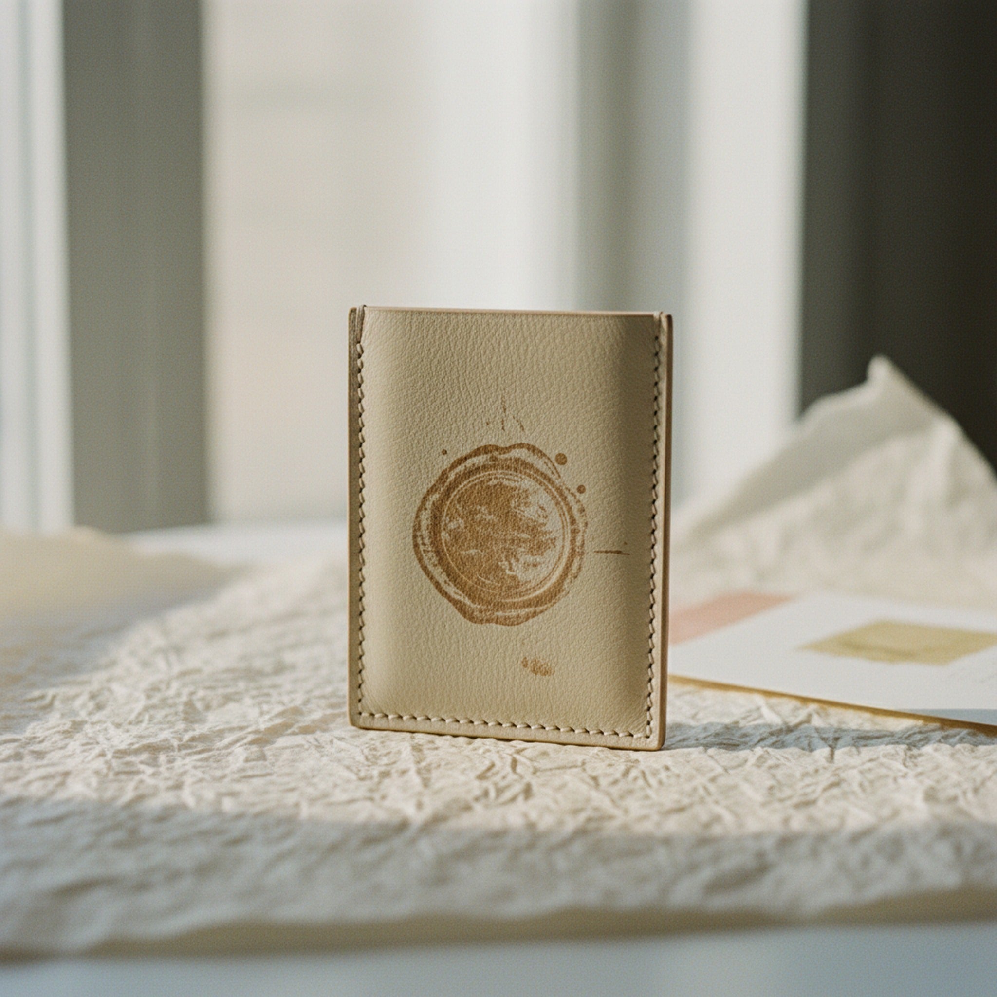Carte Sceau de Cire — reverse back view on soft grey — artisanal Italian nappa leather — Hoboken atelier
