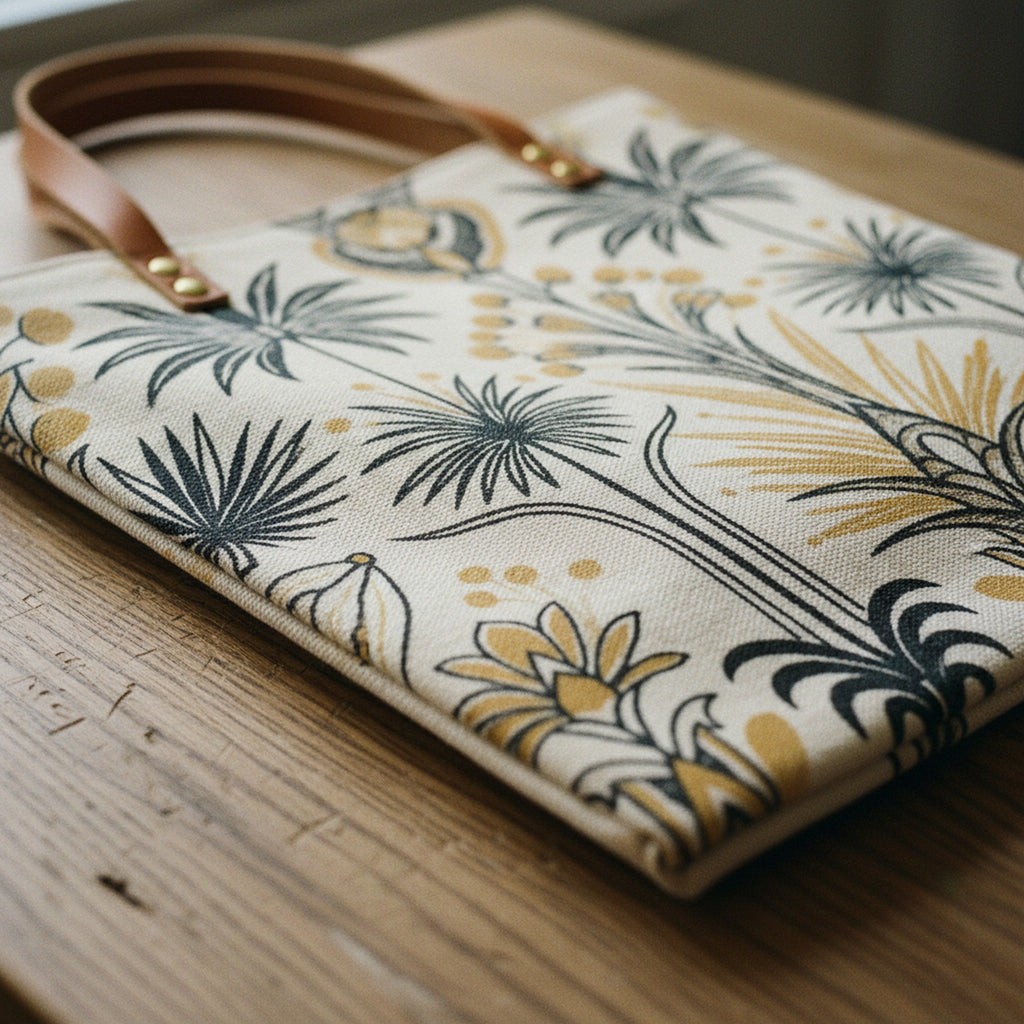 Tote Bag — Art Deco Botanical Garden — reverse view on neutral background — printed cotton linen twill — Hoboken atelier