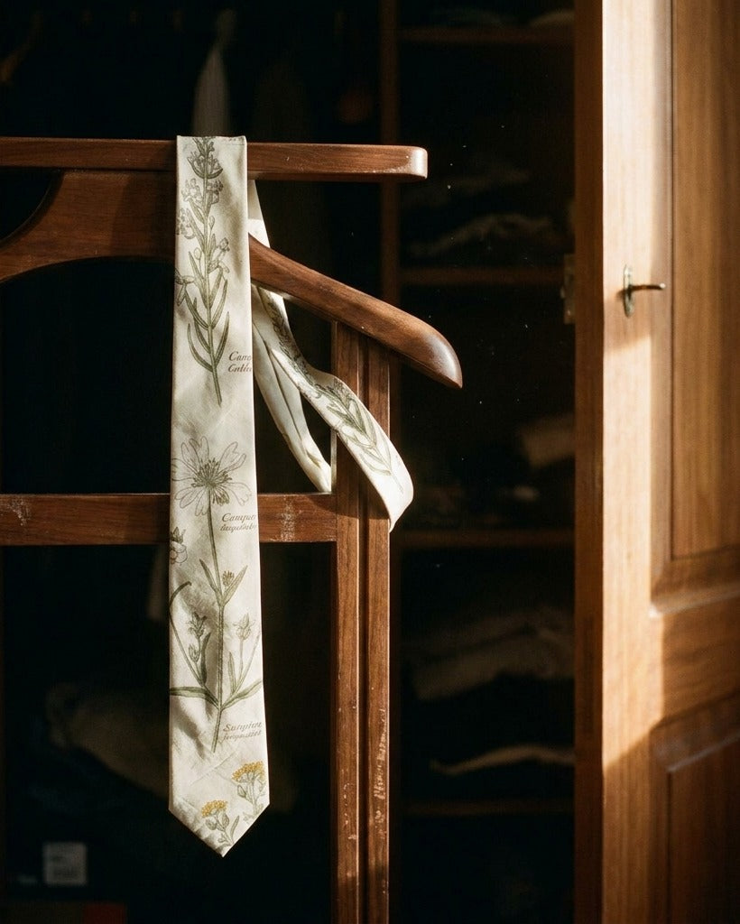 Creo Fleur Atelier — Silk Tie — Botanical Herbarium Detail