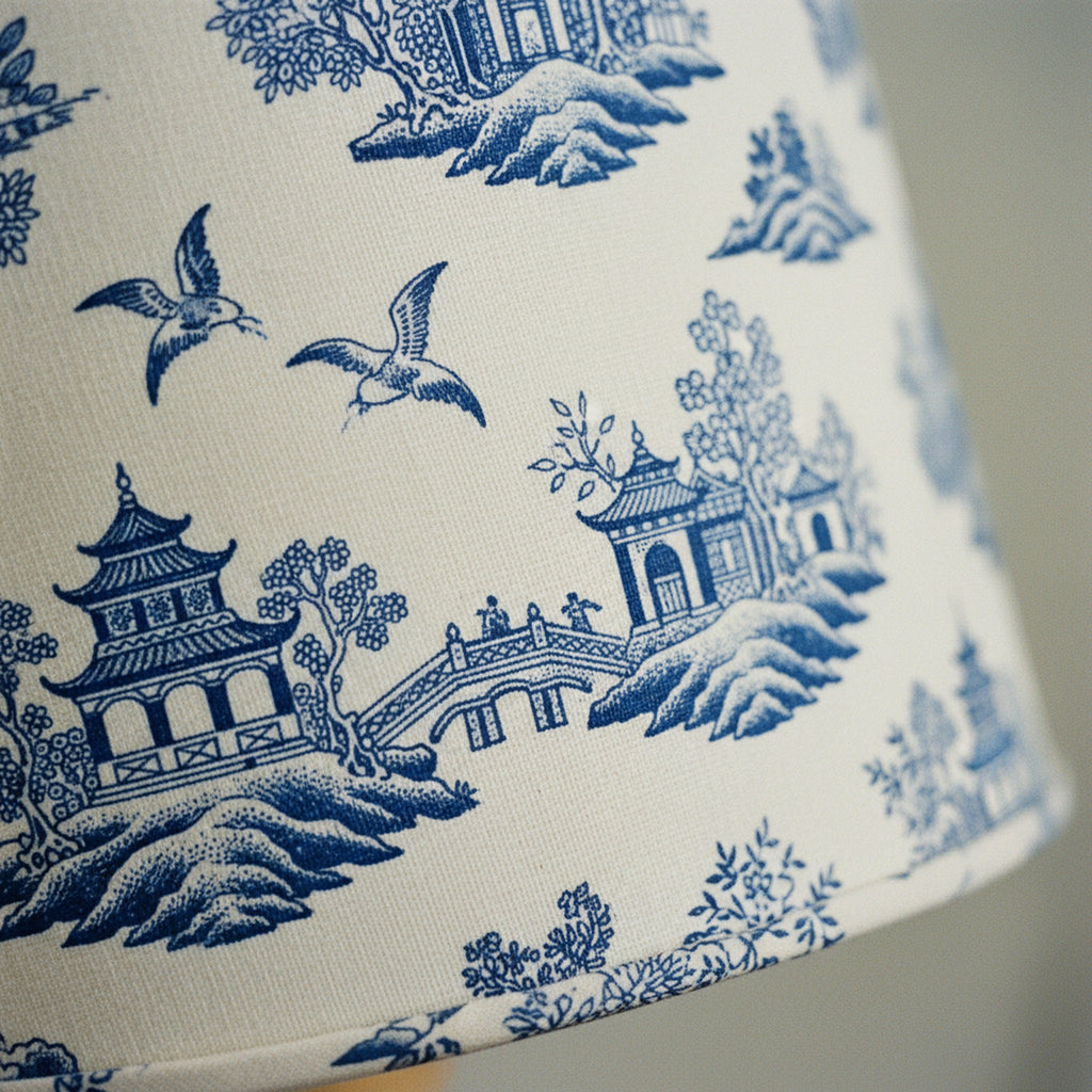 Drum Lamp Shade Chinoiserie Blue White Cylindrical · editorial · Creo Fleur Atelier