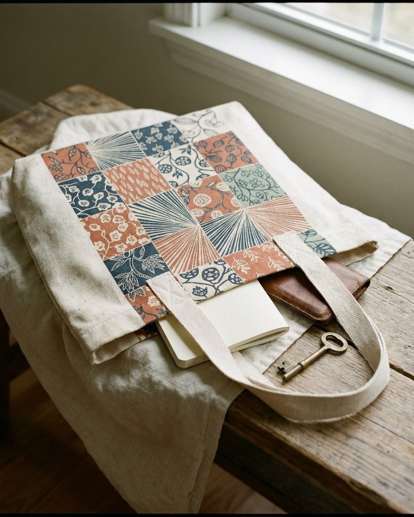 Creo Fleur Atelier — Tote Bag — Block Printed Botanical Patchwork