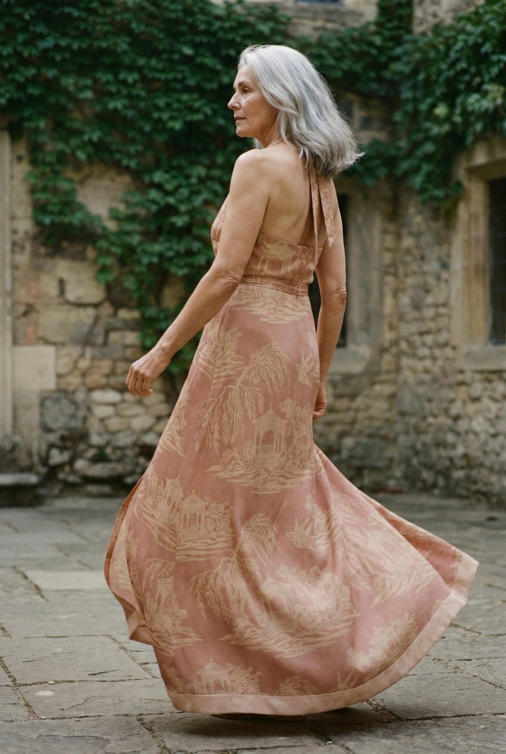 La Demoiselle — Toile Bridesmaid Halter macro fabric detail on dusty rose — elegant silk twill weave — Hoboken atelier
