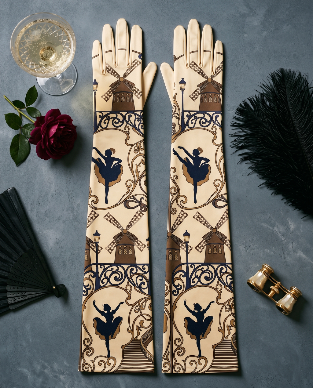 Belle Époque Opera Gloves — lifestyle setting in atelier — elegant silk twill — Hoboken atelier