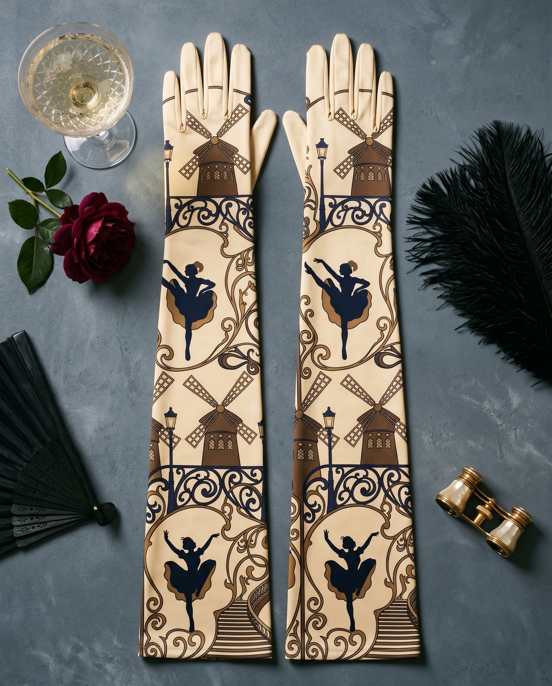 Belle Époque Opera Gloves — lifestyle setting in atelier — elegant silk twill — Hoboken atelier